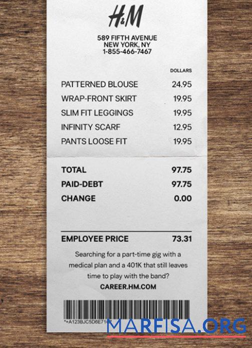 Downloadable H&M store payment check example